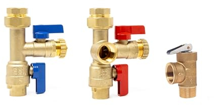 Libra Supply 1.9 cm Bleifreies Isolationsventil Kit mit Druckentlastungsventil für Rheem Durchlauferhitzer ohne Durchlauferhitzer 1.9 cm (3/4 Zoll) Service-Ventil für Rinnai, Takagi, Bosch SweatxFNPT