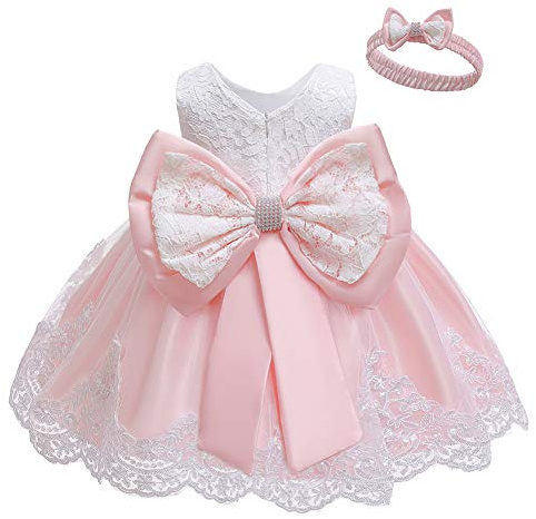 LZH Baby Girls Spetsklänning Bowknot Flower Dresses Bröllopsfest Dop dop Tutu-klänning