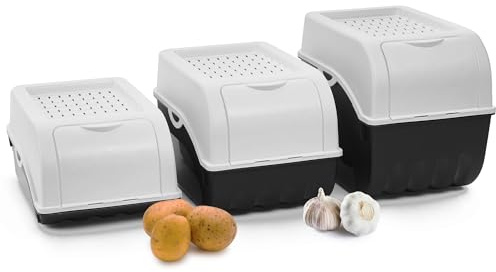 Novaliv Potatis-förvaringslådor set | 3,5 l + 5 l + 9 l | vit | potatislådor | grönsakslådor, stapelbara löklådor, potatiskorgar, fruktbehållare, potatislådor, grönsaksbehållare