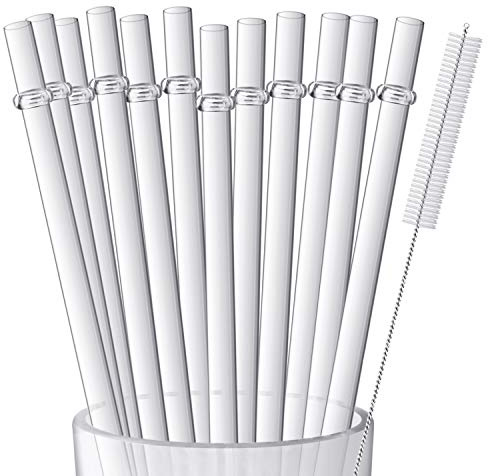 12 Pieces 9 Inches Clear Reusable Plastic Straws for Tall Cups, Tumblers and Mason Jars, BPA-Free Unbreakable Drinking Straws with 1 Cleaning Brush, Not Dishwasher Safe