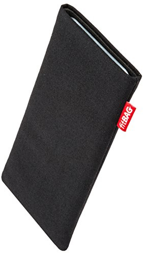 fitBAG Rave Schwarz Handytasche Tasche aus Textil-Stoff mit Microfaserinnenfutter für Apple iPhone 13 / iPhone 13 Pro / iPhone 12 / iPhone 12 Pro | Hülle mit Reinigungsfunktion | Made in Germany