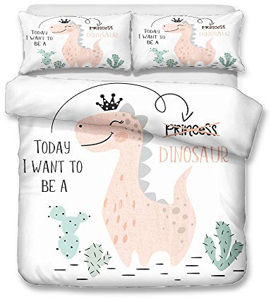 Morbuy Set di biancheria da letto per letti singoli, matrimoniali, super king size, in microfibra con stampa 3D, set con federe e copripiumino (135 x 200 cm, dinosauroletto}