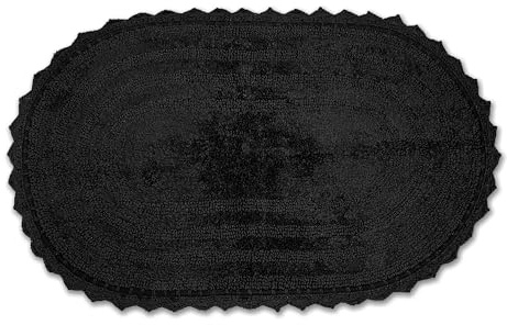 DII Crochet Collection Reversible Bath Mat, Large Oval, 21x34, Black
