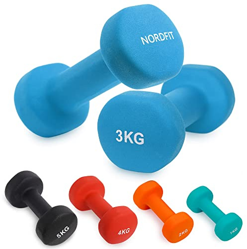 Neoprene Coated Cast Iron Dumbbells for Home Exercise, Pilates, Gym, Cardio, Strength training equipment for men, women & kids, Dumbbell Weights Set in 1kg 2kg 3kg 4kg 5kg Pairs by Nordfit