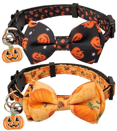Gyapet Katzenhalsband-Set mit Fliege, Sicherheit mit Glocke, Kätzchen, hübsche Drucke, Cartoon, verstellbar, niedlich, 2 Stück