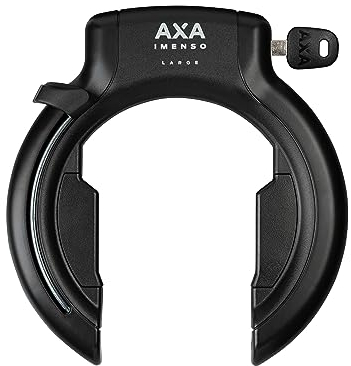 AXA Imenso Large Retractable, Fahrrad Rahmenschloss, Schlüssel ist Abziehbar, 75 mm Breite Öffnung, Sicherheitsstufe 12, Kombinierbar mit Einsteckkette, Schwarz