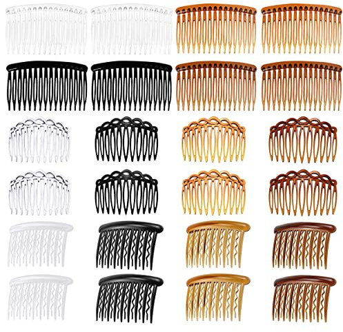 Französische Seitenkämme,Forreen 24 Stücke Haarkamm zum Stecken,Kunststoff mit 11/17/24 Zähnen,Zubehör für Frauen,Braut,Hochzeitsschleier,Mädchen,Dickes und Feines Haar