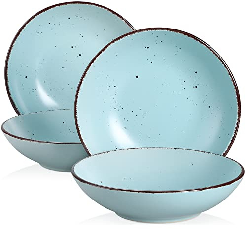 vancasso Suppenteller Steingut, MODA 4-teiliges Tiefteller Set, Pastateller, Nudelschalen, Suppenschalen, Salatschale, 800ml