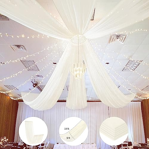 Fanqisi Ivory Ceiling Drapes 6 Panels 5ftx10ft Wedding Arch Draping Fabric Chiffon Wedding Drapes Curtain Decorations with Rod Pocket