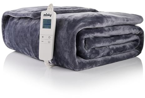 Minky Luxury Heated Throw Blanket - Extra Large Double, 180cm x 180cm, in Grey - Luxury Fleece Blankets, 10 Heat Settings, Electric Throw, Machine Washable