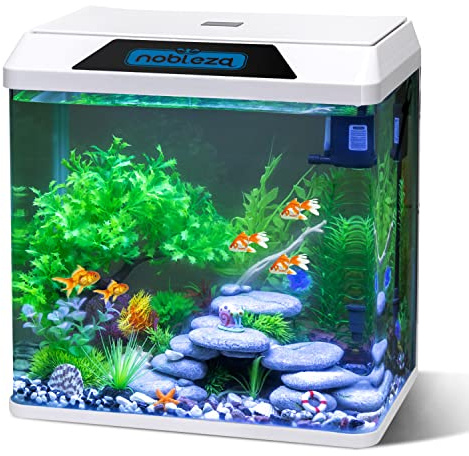 Nobleza Glas - 30L Mini Aquarium Komplettset, Fisch, Nano Aquarium Stabiles Einsteigerbecken mit LED-Beleuchtung und Eingebautem Filtersystem, Weiß