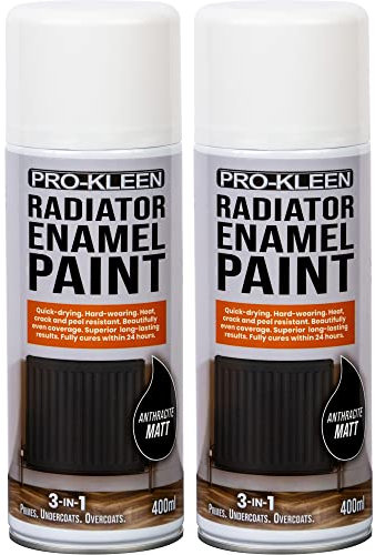 Pro-Kleen Radiator Enamel Spray Paint Anthracite Matt 2 x 400ml - Heat Resistant up to 100ºC - For Radiators, Hot Pipes, Water Tanks & More - Fast Drying & No Primer Needed