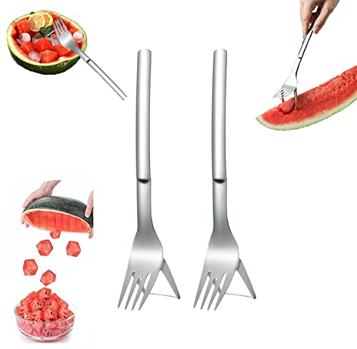 Lyoveu 2 in 1 Watermelon Fork Cutter,Watermelon Cutter, Watermelon Slicer, Melon Cutter,Stainless Steel Watermelon Cutter Slicer Tool Quickly, Fruit Cutting Tool for Kitchen Gadget