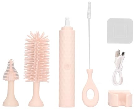 Electric Baby Bottle Brush Cleaning Brush Set with 2 Speeds and Rotating Silicone Bristles,Bottle,Pacifier,Straw Brush Cleaner (Pink)