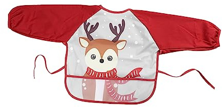 Waterproof Baby Bib with Sleeves - Cotton Toddler Smock with Christmas Deer Pattern, Full Coverage Apron for Feeding and Art Projects, Easy to Clean, Fits 0-3 Years (32.23X14.15 Inches)