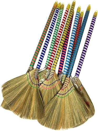 Authentic Asian Broom Set of 3 Packs - Premium Vietnamese Straw Broom, 40 Length