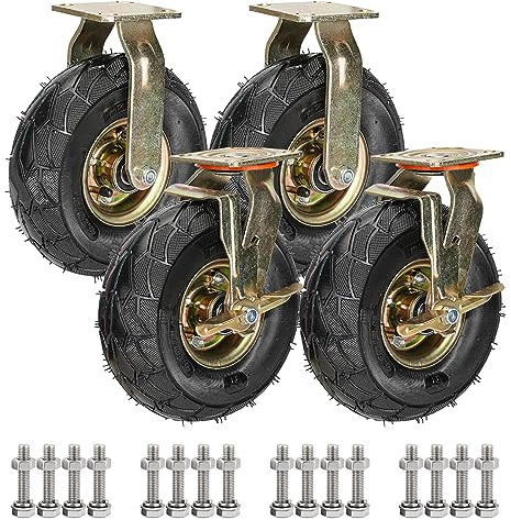 200mm 250mm Große Schwerlastrollen 4er SET, Industrie Transport Lenkrolle Mit Bremse, Leise Luftreifen Gummi Ersatz Rollen, Für Trolleys, Möbelroller, Werkbank Rollen, Tragkraft 600 Kg (Color : Fixed