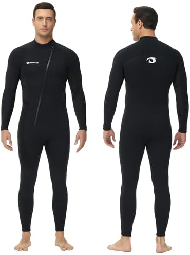 Owntop Herrar Våtdräkt 3mm - Front Zip Full Dykdräkter, Stretch Pro Neopren Våtdräkt Termisk Full Längd Dykhud för Surfning Snorkling, Män Svart M