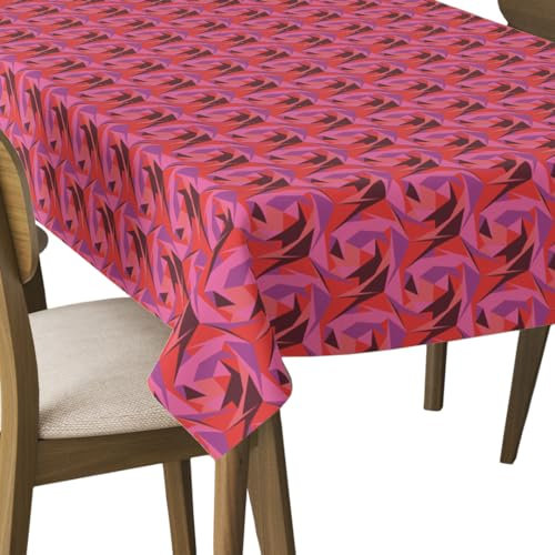 HEKO PANELS Tischdecke 140 x 400 cm Abwaschbar Tischtuch Gartentischdecke Fleckschutz Wasserabweisend Tafeldecke Abstraktion Pink