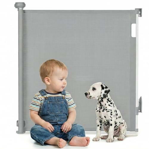 LIONELO THEA Cancelletto di sicurezza retraibile regolabile per montaggio su porte, scale, corridoi, apertura fino a 140 cm, barriera Tenda di sicurezza retrattile per bambini, 3 kit di montaggio