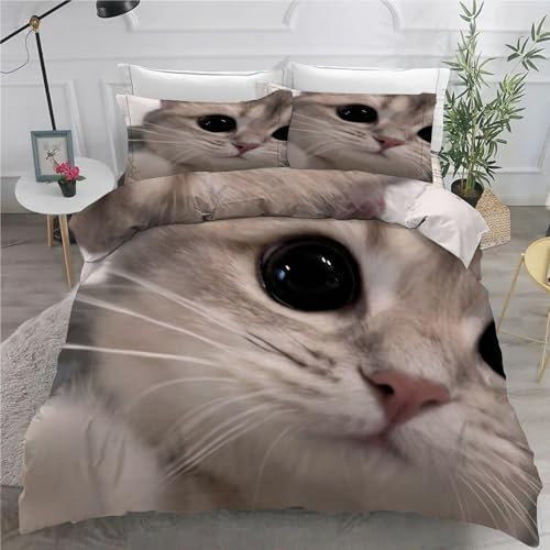 BettwäSche 220x240 SüßE Katze 3D Druck BettwäSche-Set - Bettbezug 220x240 und 2 Kissenbezug 80x80 cm aus Weiche und Angenehme Mikrofaser mit ReißVerschluss