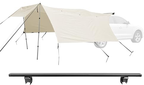 CampAir Tenda da sole per auto con UV50+, con listello per SUV, auto, furgoni e autobus, 2000 mm WS, con aste telescopiche e barre portatutto, nero, 6 kg