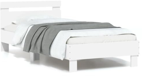 THOYTOUI Bettgestell, Seniorenbett Bettsystem Polsterbett Bett Geeignet für Gästezimmer Mehrbettzimmer Schlafzimmer Hotel mit Kopfteil und LED-Leuchten Weiß 90x200 cm