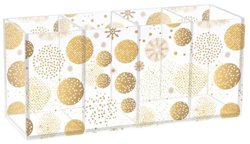 CHIFIGNO Dekorativer Stift-Organizer für den Schreibtisch, goldene Schneeflocken und Kreise, Stifthalter, Marker-Halter, Acryl-Make-up-Pinselhalter, 4 Fächer für Zuhause, Schule, Büro