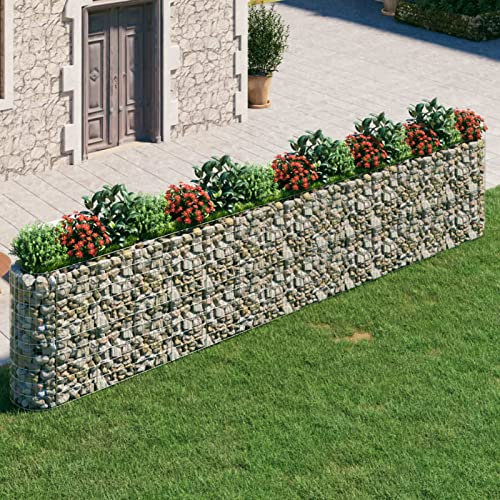 Homgoday Gabbione con Letto Rialzato in Acciaio Zincato 540x50x100 cm, Mobili Fioriera da Esterno, Gabbione Fioriera Gabbione Pietra Cestino Recinto Giardino Gabbione