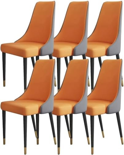 Widppsopt Küchen-Esszimmerstuhl, 6-teiliges Set, Mikrofaser-Leder, Wohnzimmer-Seitenstuhl, Holzbeine, ergonomischer Sitz (Grau-Orange)