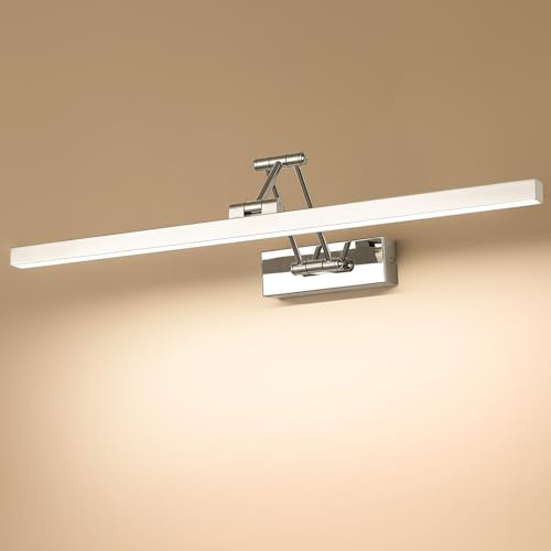 Pasoar LED Spiegel Lampe Badezimmer 60cm, Rotation Lampen Spiegel für IP44, Licht 18W 1440 LM, LED Badezimmer Lichter, Neutral Weiß 4000K, Chrom