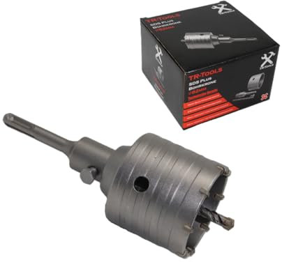 TR-TOOLS Punta per trapano SDS Plus da 82 mm, costruzione rinforzata, resistente agli urti a martello, 4 tagli, punta di centraggio, punta per lattina, presa a corona per muratura e calcestruzzo