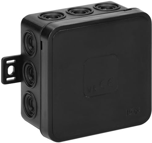 Miratic Scatola Derivazione Esterna IP54 Scatola Elettrica 75x75x41mm - 12 Pressacavi di Gomma Cassetta Elettrica Esterna Montaggio in Superficie (nero)