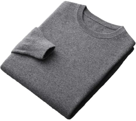 Maglione 100% Lana Merino Uomo Girocollo Pullover Top Tinta Unita Senza Cuciture Jumper Basic, Grigio scuro9, M
