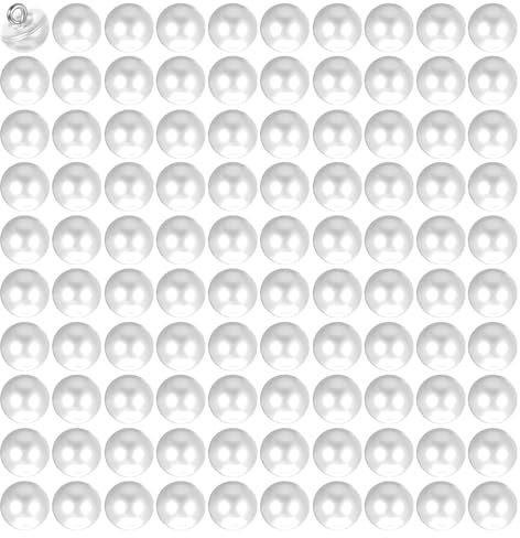 100 Stück Künstliche Perlenknöpfe Weiß Perlenknöpfe zum Annähen 10mm Runde Kunststoff Perlen Knöpfe Verzierungen Wiederverwendbar Vintage Dirndl Knöpfe für Kleidung Hemden Pullover Handwerk