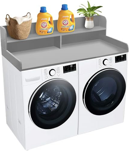Royxen Laundry Countertop with 2-Tier Shelf Universal Fit, Washer and Dryer Countertop with Storage Space, Shelf Height 11.5 Inches, Solid Wood Core, Grey