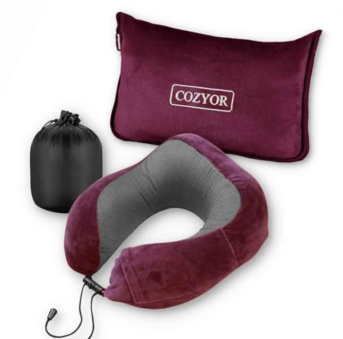 Kit de voyage 2 pièces : coussin de nuque + coussin de voyage et couverture de voyage 2 en 1 avec housse – Ultra léger et compact avec clip sac à dos et fixation pour valise, couverture d'avion chaude