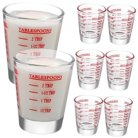 Genérico Tazas Medidoras De 8 Uds., Vasos De Café Expreso, Vasos De Vidrio Graduados Transparentes, Vasos De Medida Pequeños, Tazas De Onzas, Tazas Medidoras Para Hornear, 30ml