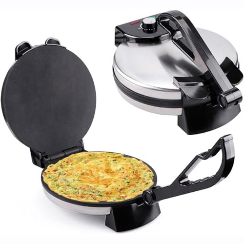 GHRERTX Electric Roti Maker,1800W Crepe Maker Roti Press Tortilla Maker,10 inch Non Stick Chapati Maker,Adjustable Temperature Pancakes Maker,for Home Breakfast
