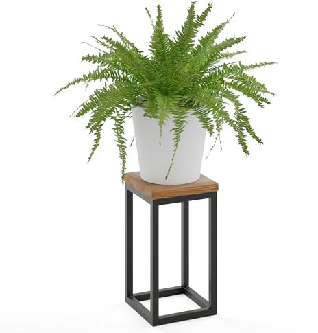 LAMO Manufaktur Blumenständer Metall Schwarz | Pflanzenständer Holz mit Dunkel Farbe | Blumenhocker klein 30 cm für große Zimmerpflanzen | 100% Echtholz | Sockel für Skulpturen