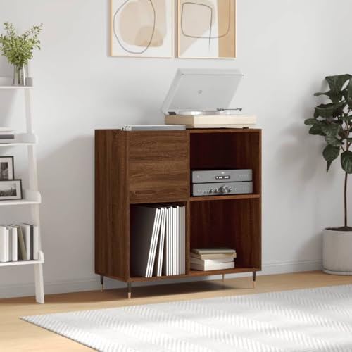 Iiaky 831771 Mobile Porta Dischi Rovere Marrone 84,5x38x89 Legno Multistrato Supporto per Giradischi,Supporto per Giradischi in Legno,Supporto per Giradischi con Spazio di archiviazione
