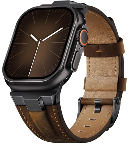 Suitisbest Läderarmband kompatibelt med Apple Watch Ultra 2 armband 49 mm 46 mm 45 mm 44 mm 42 mm, äkta läder, robust metallanslutning för iWatch Ultra 3 serie 11 10 9 8 7 6 5 4 3 Ultra SE 3 SE 2 SE