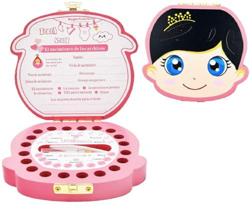 Caja para Dientes de Leche de Madera, Caja para Dientes Leche en Español. | Espacios para cada diente, Niño y Niña, Recuerdo personalizable, ideal bautizos, cumpleaños y conservar recuerdos infantiles.