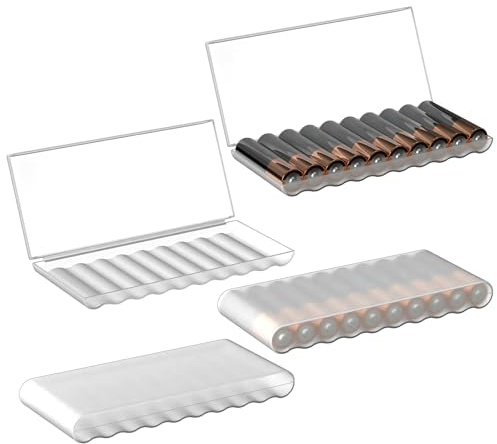 Linkidea Lot de 4 boîtes d’Organisation de Piles AAA étanches, Rangement Compact Portable pour 10 Piles chacune (Transparent)