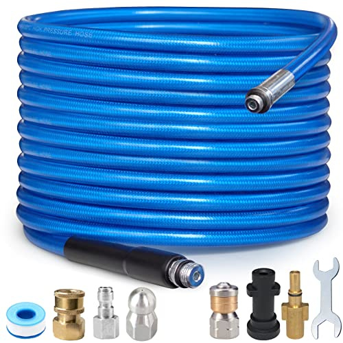 30m Rohrreinigungsschlauch Set | 3000PSI/180 Bar Druckreiniger Schlauch | Rohrreinigungsspülanlage für Karcher K2 K3 K4 K5 K6 K7 & Bosch AQT Haushalts-Hochdruckreiniger | Blau