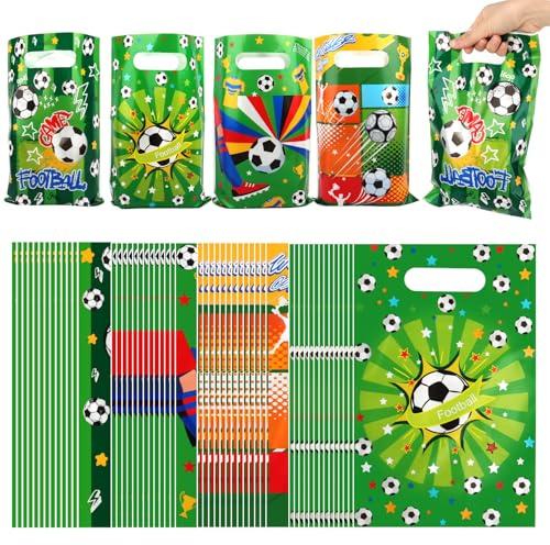 52 Stück Fußball Party Goodie Tüten, Mehrzweck Fußball Geschenktüten Partytüten Kindergeburtstag Fußball, Kunststoff Goodie Bags für Kinder Begünstigungen für Geburtstag, Kinder Party, Taufe