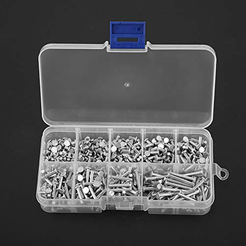 Keenso Kit de Surtido de Remaches de Aluminio de Cabeza Plana 450pcs M2.5 Remaches Sólidos para Reparaciones de Metales para Mejoras en el Hogar