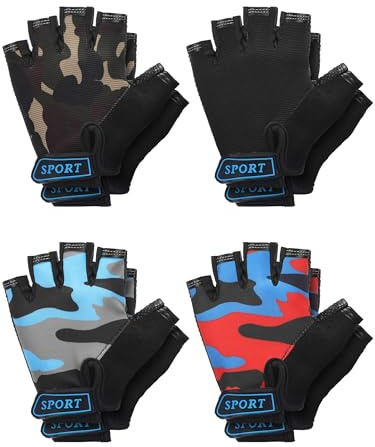 SATINIOR 4 Pairs Kids Half Finger Cycling Sport Gloves (4–8 Years,Colorful)