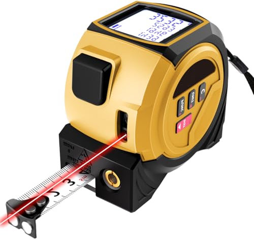 VOBOR Metre Laser, 3 en 1 Télémètres Laser avec Laser 40m et Ruban à Mesurer 5m, Plusieurs Modes de Mesure M/in/Ft pour Pythagore Distance Surface et Volume