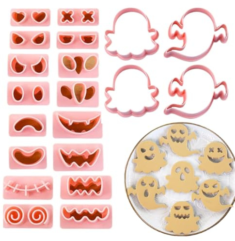 EIHI Juego de cortadores de galletas de Halloween，2 juegos de plástico 3D prensable con cabeza de calabaza de Halloween